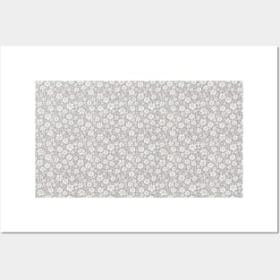 White flowers repeated pattern grey Posters and Art